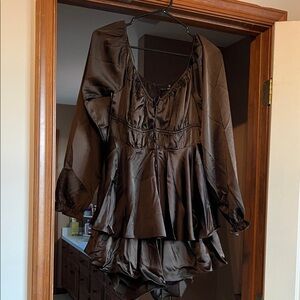 Papermoon Brown Satin Jumpsuit